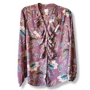 Chicos Women Mauve Purple Floral Blouse Top 2 L Feminine Career Classy Elegant